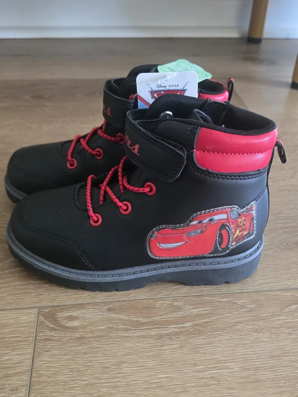 Disney Boys Pixar Cars Lightning McQueen Durable Casual Boots 11 Velcro Red Ankl